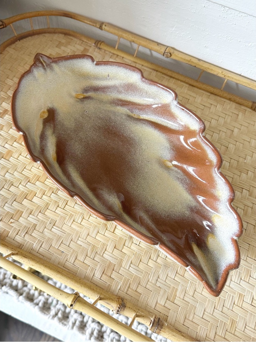 Vintage  Frankoma Pottery 12" Leaf Serving Bowl Desert Gold No. 226